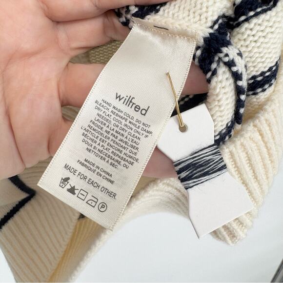 NWT Wilfred Clara Merino Wool Striped V-Neck Sweater In Lt Birch/ Admiral Size S - Picture 14 of 15
